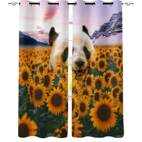 Sunflower Panda Curtains For Living Room Bedroom Window Treatment Blinds Finished Drapes Kitchen Curtains