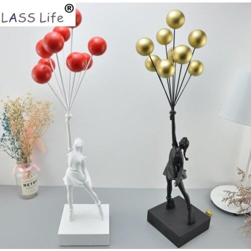 Modern Luxurious Balloon Girl Statues Banksy Flying Balloons Girl Art Sculpture Resin Craft Home Decoration Christmas Gift 57cm