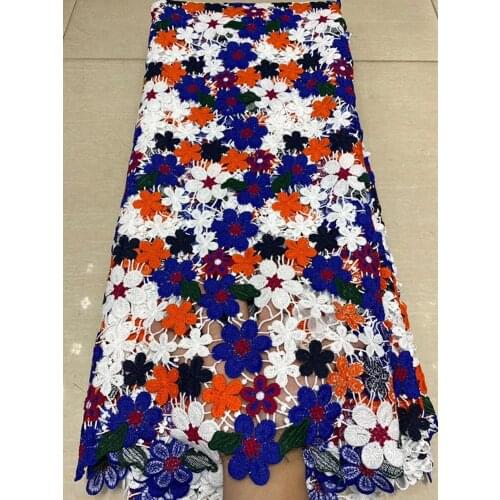 Fresh and elegant water soluble milk silk flower embroidery African lace mesh yarn high quality Nigerian style lace dress design
