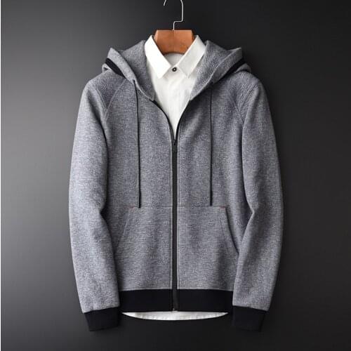 21C Hoodies Men Autumn 21C Grey Yarn-dyed Zipper Sweatshirt Male Hight Quality Fashion Solid Color Slim Fit Mens Hoodies