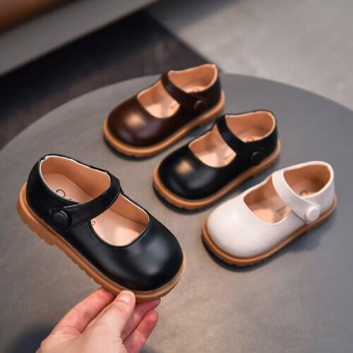 Girls Mary Janes Shoes Kids Solid color Leather Shoe Retro Girls Princess Shoes White Black Flats Dance Child Anti-slip Toddlers