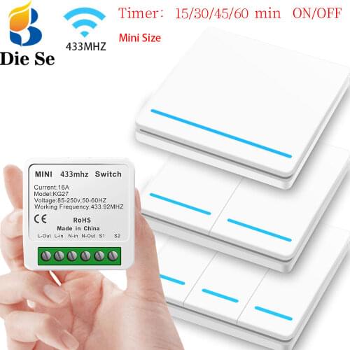 Smart Swtich Rf 433mhz Interruptor 16A 220V Mini Time Relay Support 2 Way Control,Wireless Push Button Swtich for Home Appliance