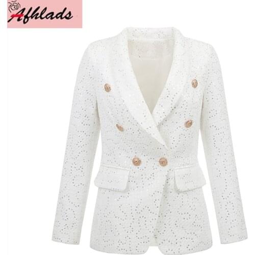 Runway Luxury Sequin Turn-Down Collar Tweed Small Fragrance Coat Autumn And Winter Double-Breasted Women Jackets Female