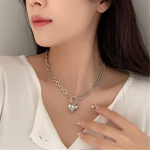 IOY IRENE New Bohemia Double Heart Pendant Necklaces for Women Geometry Temperament Sweater Chain Party Jewelry