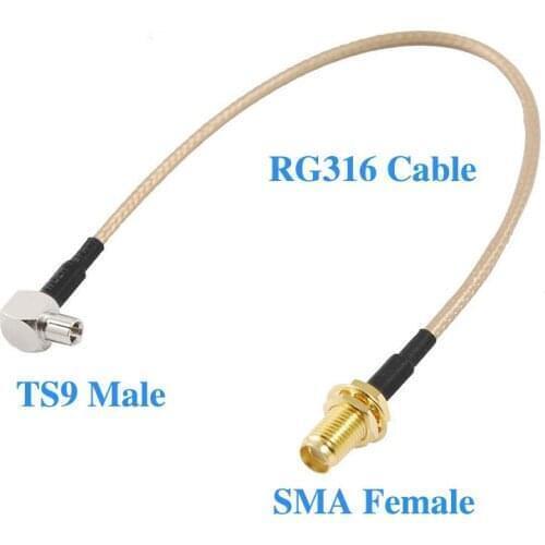 10Pcs RG316 20cm TS9 Male Plug Right angle to SMA Female Jack Connector Pigtail Extension Cable