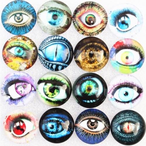 12mm 20mm Random Mixed Eyes Round Glass Cabochon Flatback Photo Dome Jewelry DIY Accessories Tray by pair 50pcs 20pcs K06170
