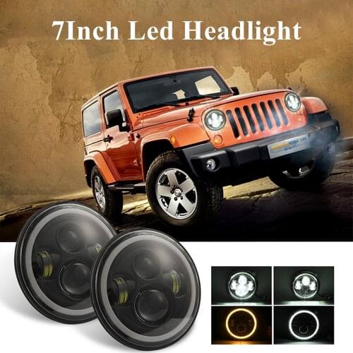 2PCS 7inch LED Headlight 140W Angle Eye DRL Amber Car Led Driving Lights E9 12V 24V Hi/Lo Beam For Lada Niva 4x4 Offroad