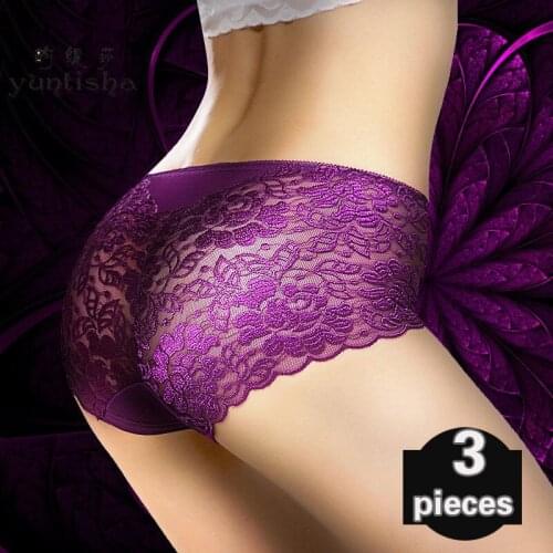 3 pcs Womens underpants Sexy lingerie Womens lace shorts Womens seamless underpants Sexy lingerie mid-waist plus size women