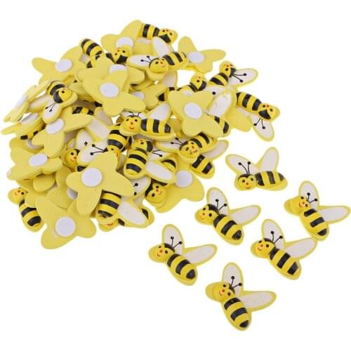 50 Pieces Bee Shape Adhesive Wooden Shapes Embellishments for Scrapbooking Kids Craft Cardmaking