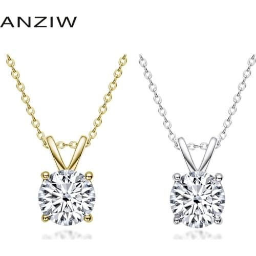 ANZIW Simple Necklaces for Women 2021 Statement 925 Sterling Silver Moissanite Pendants Necklace Wedding 40+5cm Chain Jewelry