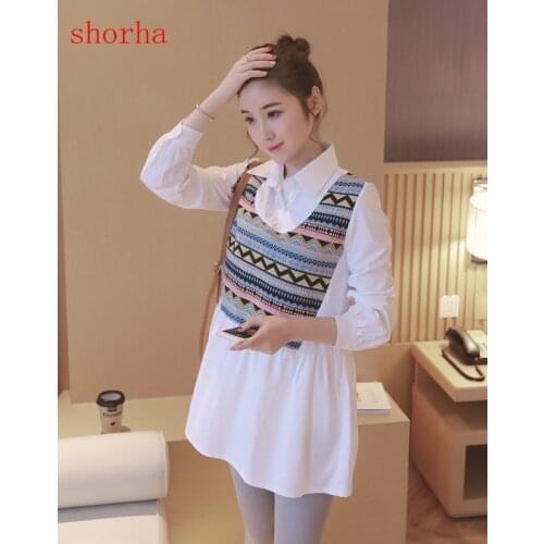 Maternity Blouses for Pregnant Women False Two Pieces Long-sleeved Pregnancy Tops Clothes Plus Size Solid Maternity Dres Shirt