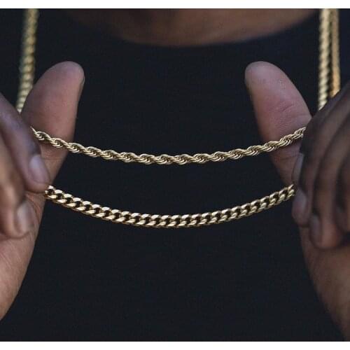 D&Z Hip Hop Rappers Chain Width 3mm-5mm 20" 24" 26 '' 30" Gold Silver Color Stainless Steel Rope Link Cuban Link Necklace Jewel