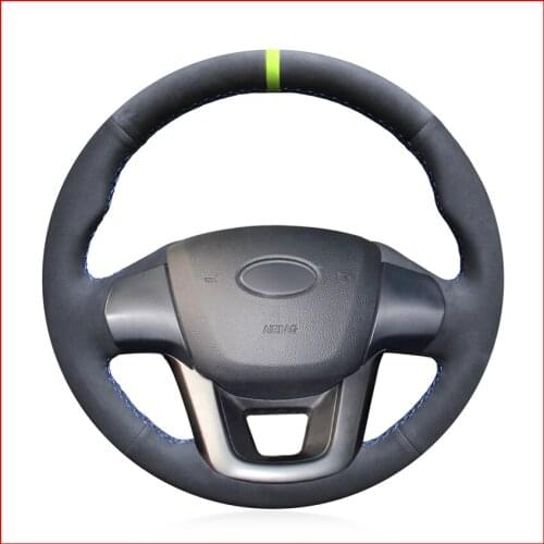 Black Suede Hand Sew Comfortable Soft Steering Wheel Cover for Kia K2 Rio 2011 2012 2013 2014 2015 2016 Parts
