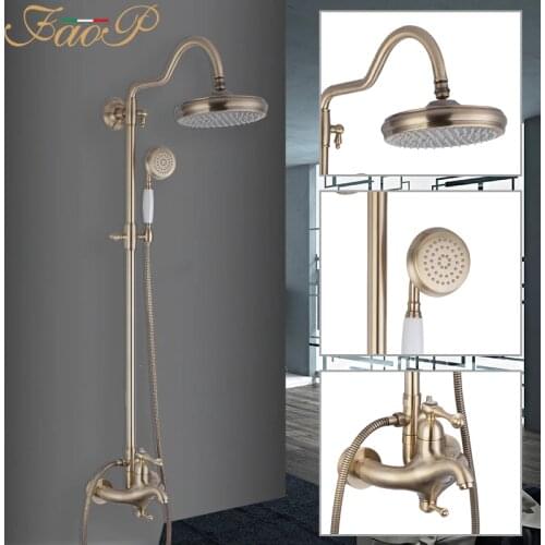 FAOP Shower system gold bathroom shower mixer faucet for bathroom shower set luxury waterfall bathroom faucets shower mixer