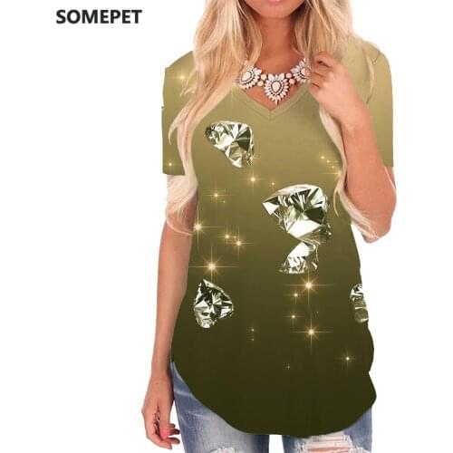 SOMEPET Geometry T-shirt women Pattern Funny T shirts Love V-neck Tshirt Novel T-shirts 3d Womens Clothing Fashion Loose New
