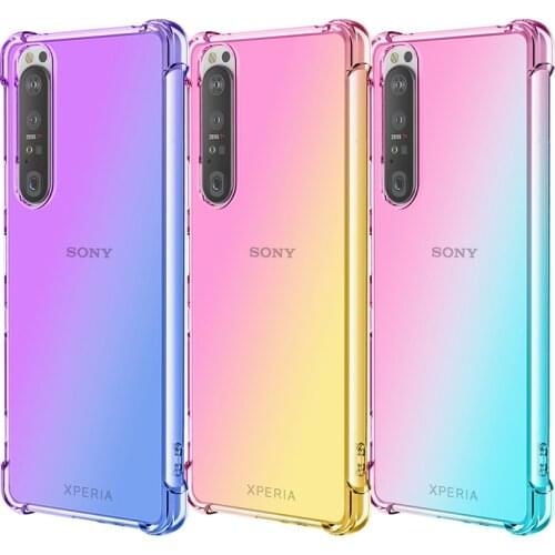 Gradient Half Transparent Case For Sony Xperia 10 III Xperia 1 III Xperia L4 Xperia 5 II 5 III Colorful Shockproof Case Cover