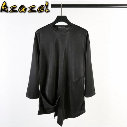 Hot Summer new Mens personality asymmetry hair stylist long sleeve t-shirt Men Loose sweatshirt designer round neck t-shirt