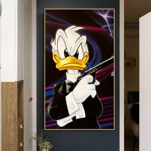 Canvas Painting Cartoon Anime Posters and Print Abstract Disney Donald Duck with Gun Wall Art Picture for Kids Living Room Decor