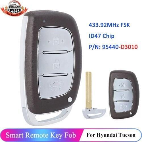 KEYECU 95440-D3010 for Hyundai Tucson 2018 433.92MHz ID47 Keyless Entry Go Proximity Smart Remote Car Key 3 Button Replacement