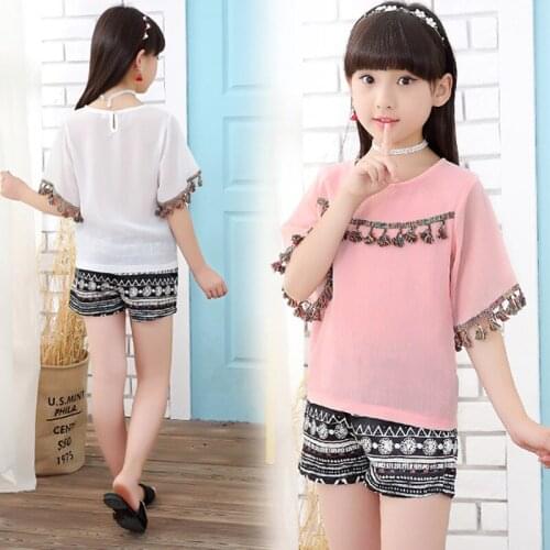 Girls Clothing Sets 2019 Summer Polyester Two-piece Short Sleeve Children Sets Casual Fashion Girls Clothes Suit Pants