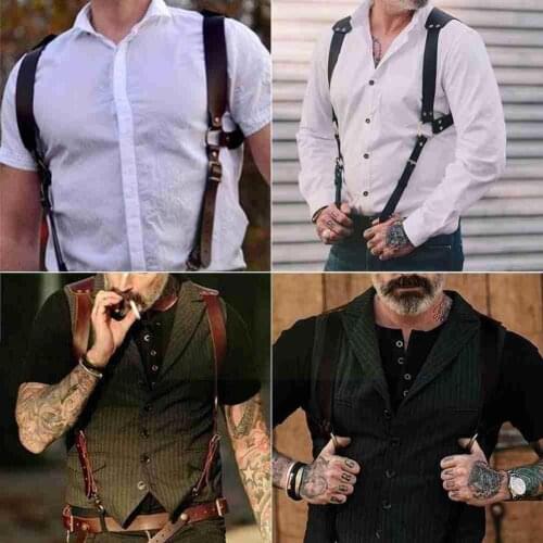 European style Leather Suspender Mens Renaissance Harness Costumes Belt Sexy Chest Punk Adjustable Cosplay Shoulder Strap M J6U9