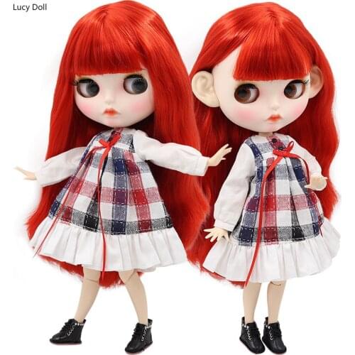 ICY Factory Blythee Doll 1/6 Bjd White Skin Joint Body Straight Red Hair, New Matte Face Customized Face BL0115