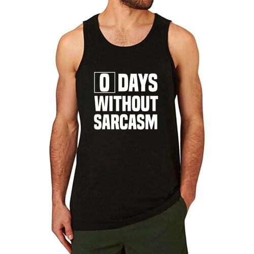 Lyprerazy Mens 0 Days Without Sarcasm Workout Gym Funny Printed Tank Top