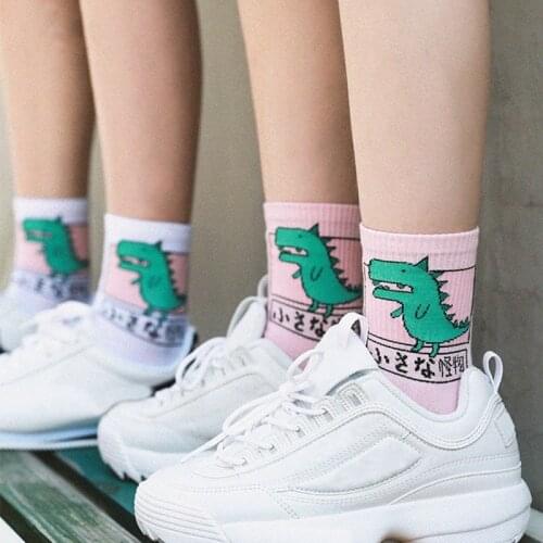 Fashion Women Girls Hip Hop Long Cotton Socks Funny Cartoon Dinosaur Japanese Characters High Quality