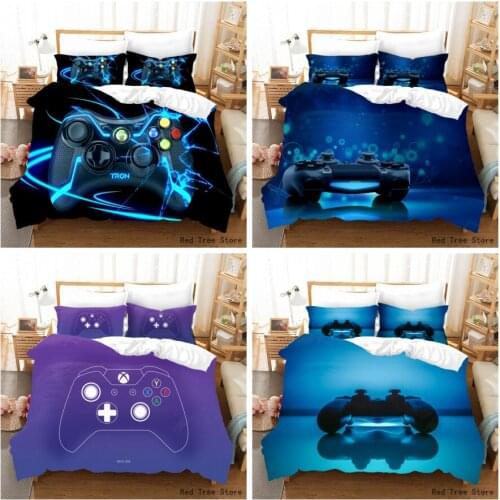 Cartoon Printed Duvet Cover Set Blue Purple Gamepad Bedspread Comforter No Blanket 200*200cm King Queen Size Kids Game Bed Lines