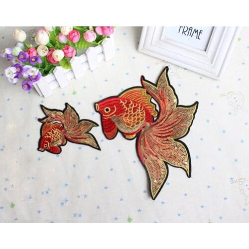 Big size sew on Sequins patch Fish pattern Embroidery applique patches for clothing sewing patchwork