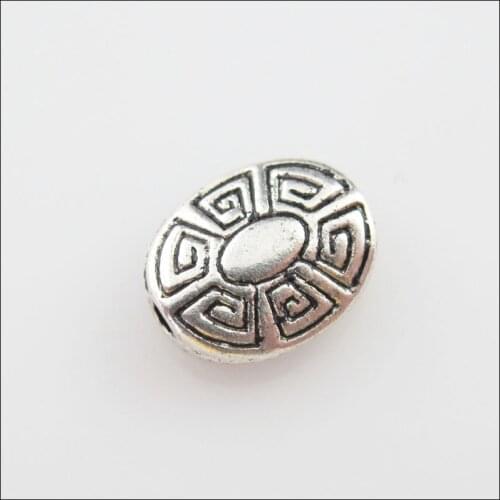 New 25Pcs Tibetan Silver Color Flower Oval Flat Spacer Beads Charms 9x11mm
