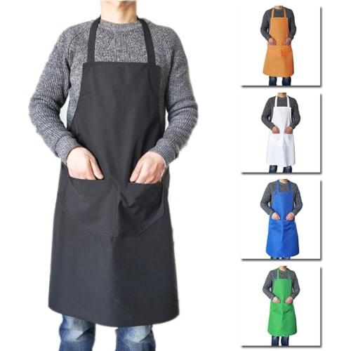 New Solid Color Waterproof Apron With Pockets Unisex Kitchen Restaurant Cooking Shop Cafe Shop Hairdresser Aprons Plain Apron