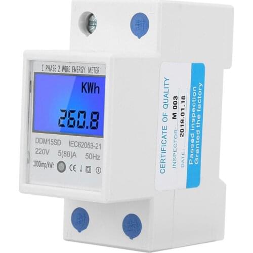 5-80A Single-phase DDM15SD Digital Electric Energy Meter LCD 2P With Backlight. Multi-function DIN Rail