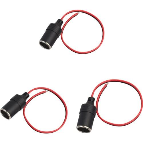 3Pieces Car Cigarette Lighter Socket Fused 12v 24v Power Charger Adapter Female Socket Connector Adapter, 1feet/30cm