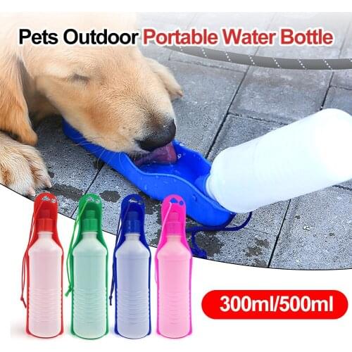 300ml/500ml Dog Water Bottle Plastic Portable Water Bottle Pets Outdoor Travel Drinking Water Feeder Bowl Foldable Pet Supplies