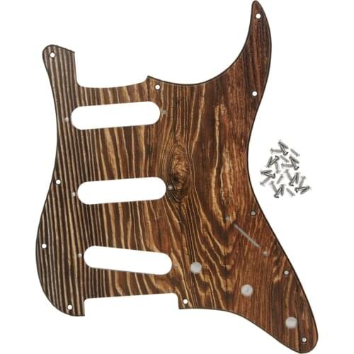 FLEOR Plastic Wood Color 11 Hole SSS Guitar Pickguard Scratch Plate with Screws for ST Electric Guitar Parts