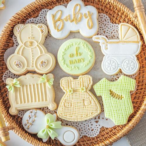 Acrylic Baby Birthday Embossed Mold Baby Shower Cookie Press Stamp Embosser Cutter Fondant Sugar Craft Cake Decoration Tools