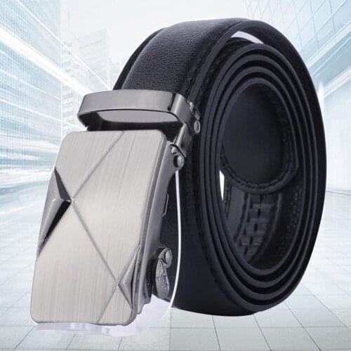 Fashion Adjustable Belts Men Leather Solid Color Men Belt Strap Belts For Men Automatic Buckle Waist Belt Waistband Black Belts