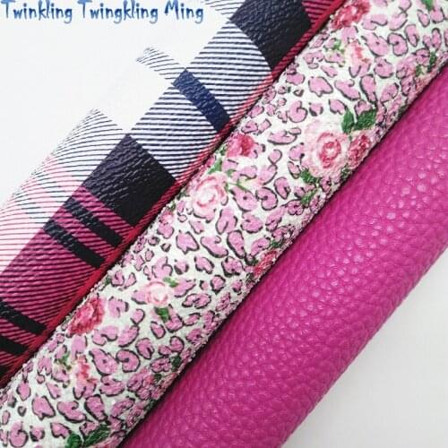 Rose Printed Glitter Leather, Litchi Synthetic Leather,Tartan Faux Fabric Sheets For Bow A4 21x29CM Twinkling Ming XM025H