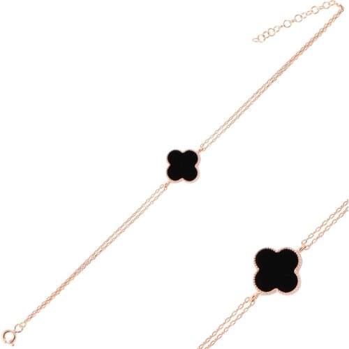 Silver 925 Set Clover Double Row Chain