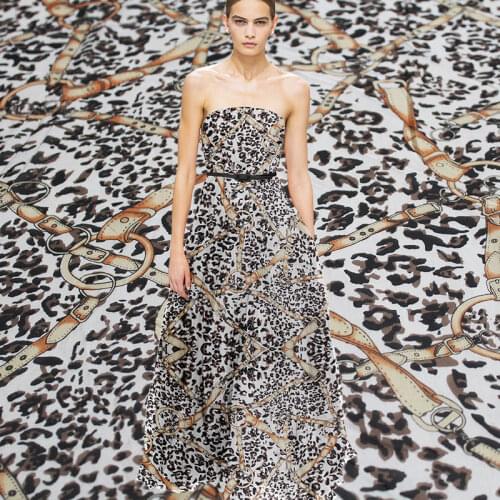 Red Raspberry 8momme Leopard Printed Silk Chiffon 100%Silk Garment Materials Summer Women Dress Sewing Cloth Tailor Freeshipping