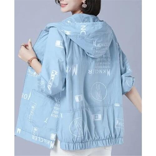2021 New Summer Fashion Women Jacket Hooded Thin Coat Windbreaker Sun Protection Coat Zipper Jacket Casual Outerwear Plus Size