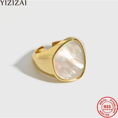YIZIZAI Genuine 925 Sterling Silver Baroque Natural Shell Ring Minimalism Womens Advanced Jewelry Ring