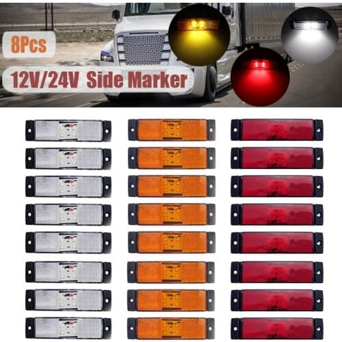 8x 12V 24V 4 LED Side Marker Lights Car External Warning Turn Signal Clearance Tail Light Position Lamp Trailer Truck Van Lorry