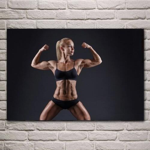 Female bodybuilder healthy living fitness toned body workout pose sexy girl sports SH18 home wall art decor wood frame poster
