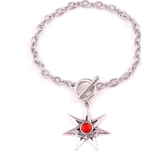 Females Bracelet Bangle Link Chain Sexy Witch Written Seven Pointed Stars With Colorful Crystal Zinc Alloy Dropshipping
