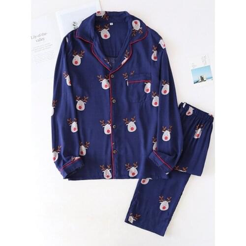 2021 Spring Pajamas Set Ladies 100% Cotton Cartoon Printed Pyjamas Women 2Pcs Turn-down Neck Shirt+Pants Sleepwear Lounge Wear