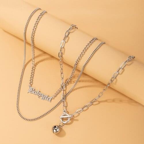 Tocona Bohemian Letter Pendant Necklace for Women Silver Color Multi-layer Geometric Chain Choker Party Jewelry Accessories