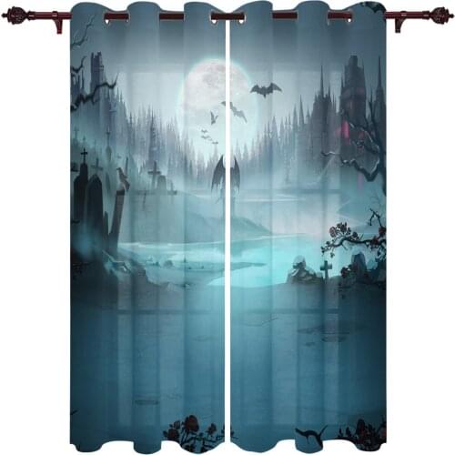 Spooky Fog Forest Cemetery Living Room Kitchen Bathroom Curtains For Childrens Bedroom Window Decoration Hanging Cloth Curtains