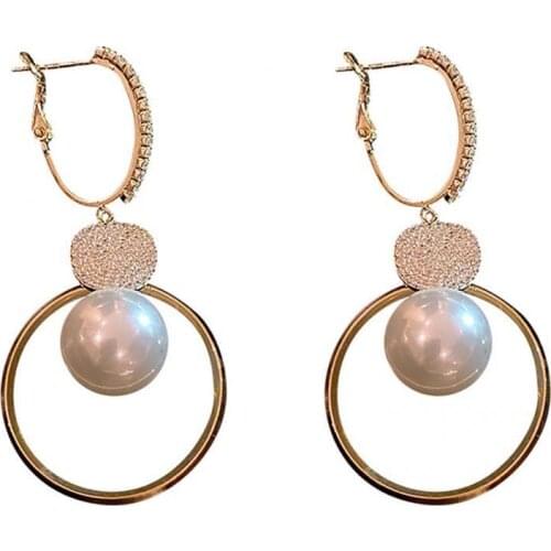 Alloy 1 Pair Trendy Faux Pearl Rhinestone Women Earrings Accessory Dangle Earrings Round for Anniversary
